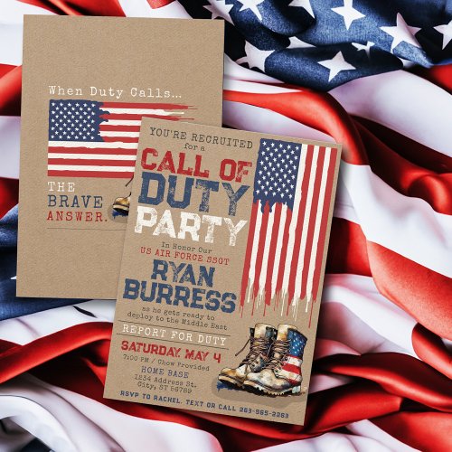 Rustic Military US Flag Deployment Farewell Party Invitation