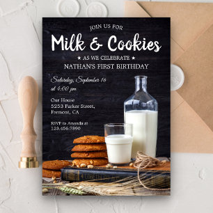 Rustic Milk and Cookies 1st Birthday Party Invite
