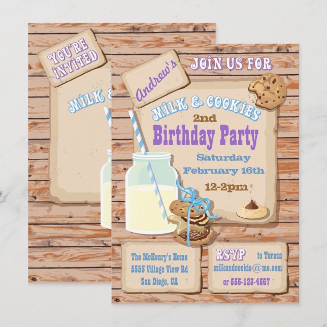 Rustic Milk and Cookies Birthday Party Invitations (Front/Back)