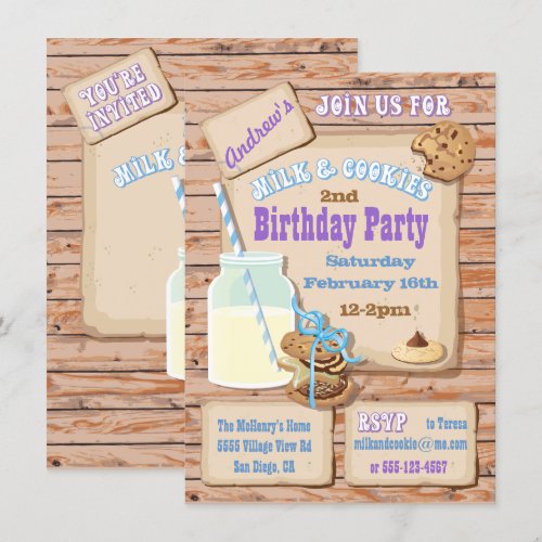 Rustic Milk and Cookies Birthday Party Invitations