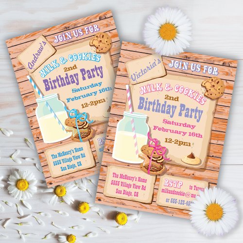 Rustic Milk and Cookies Birthday Party Invitations