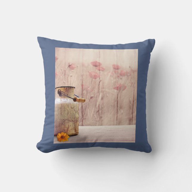 Rustic Milk Can Country Style on Faux Wood Throw Pillow (Front)