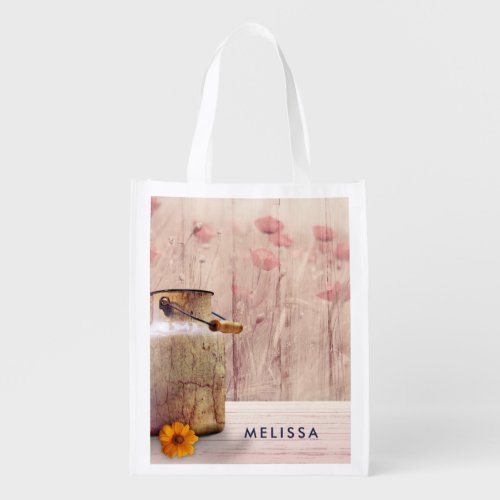 Rustic Milk Can Country Style on Wood Grocery Bag
