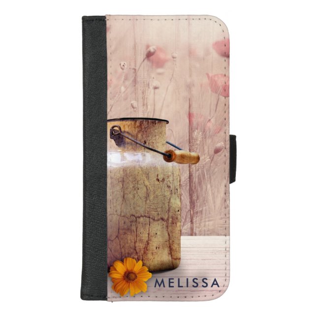 Rustic Milk Can Country Style on Wood iPhone Wallet Case (Front)