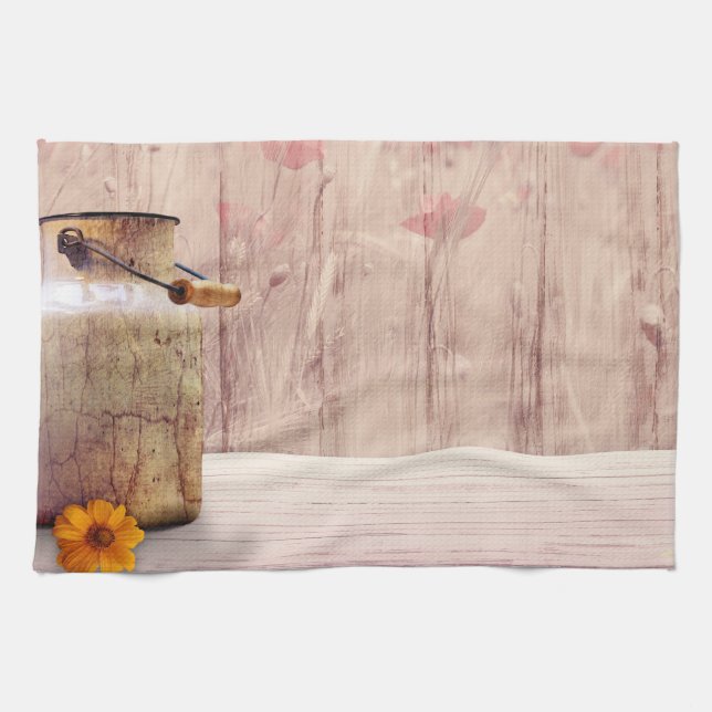 Rustic Milk Can Country Style on Wood Kitchen Towel (Horizontal)