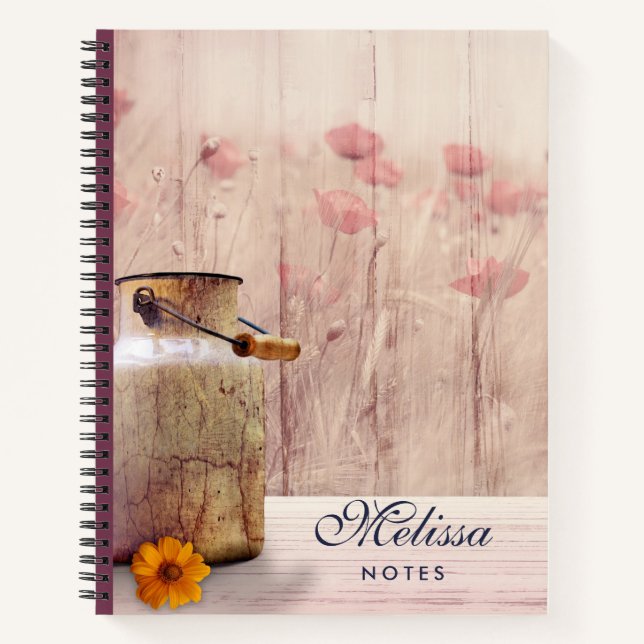 Rustic Milk Can Country Style on Wood Notebook (Front)