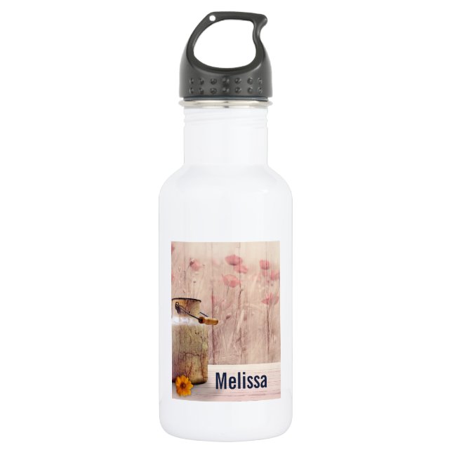Rustic Milk Can Country Style on Wood Stainless Steel Water Bottle (Front)