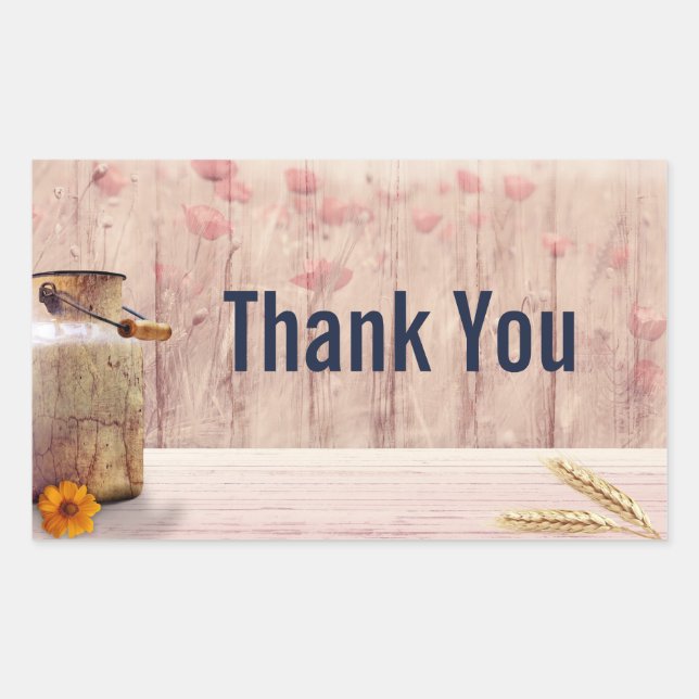Rustic Milk Can Country Style on Wood Thank You Rectangular Sticker (Front)
