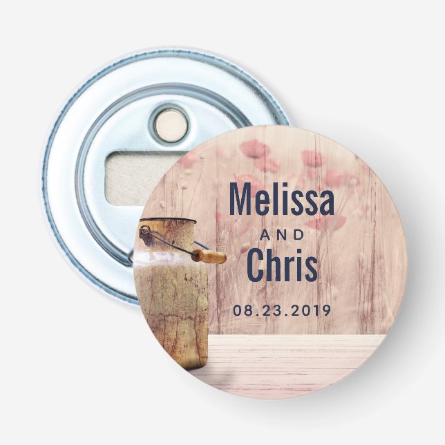 Rustic Milk Can Country Wedding Bottle Opener (Front)