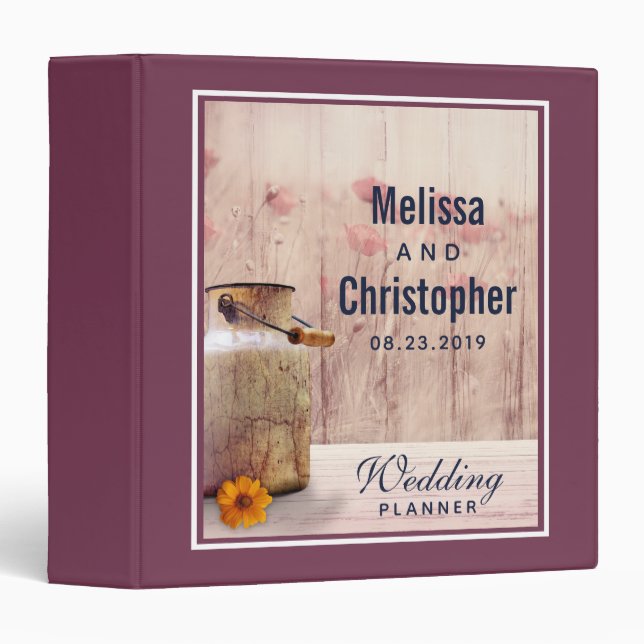 Rustic Milk Can Country Wedding Planner 3 Ring Binder (Front/Spine)