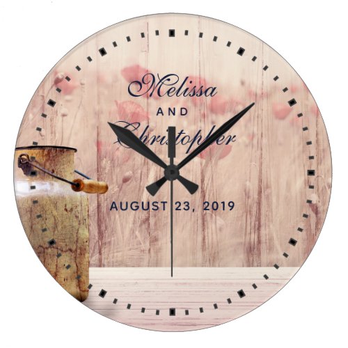 Rustic Milk Can with Wheat and Flowers Wedding Large Clock