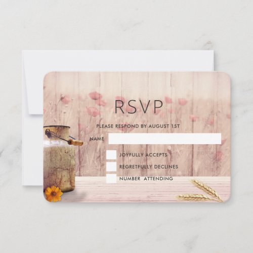 Rustic Milk Can with Wheat and Flowers Wedding RSVP Card