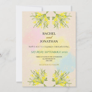 Rustic Mimosa Floral Watercolor Wedding Invitation