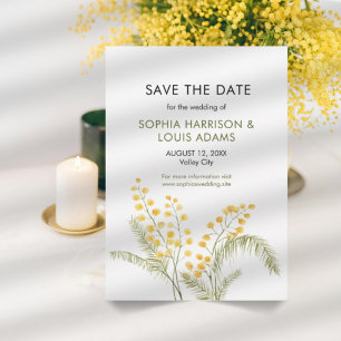 Rustic mimosa flowers wedding save the date 