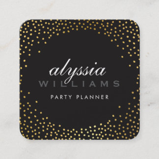 RUSTIC MINI CONFETTI cute luxe gold foil black Square Business Card