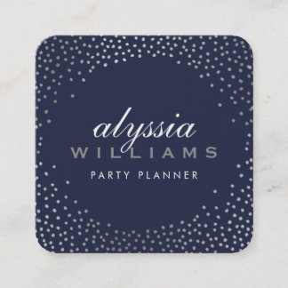 RUSTIC MINI CONFETTI cute luxe navy blue silver Square Business Card