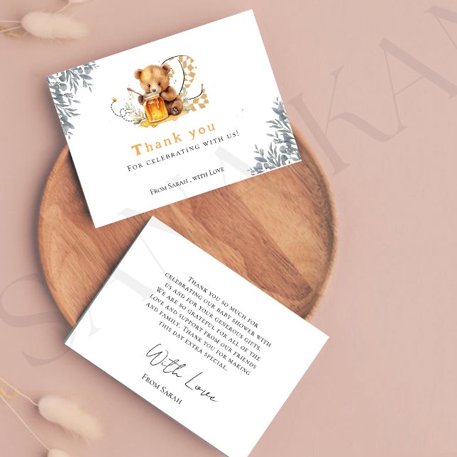 Rustic Minimal bear honey 2nd birthday thankyou Thank You Card (Creator Uploaded)