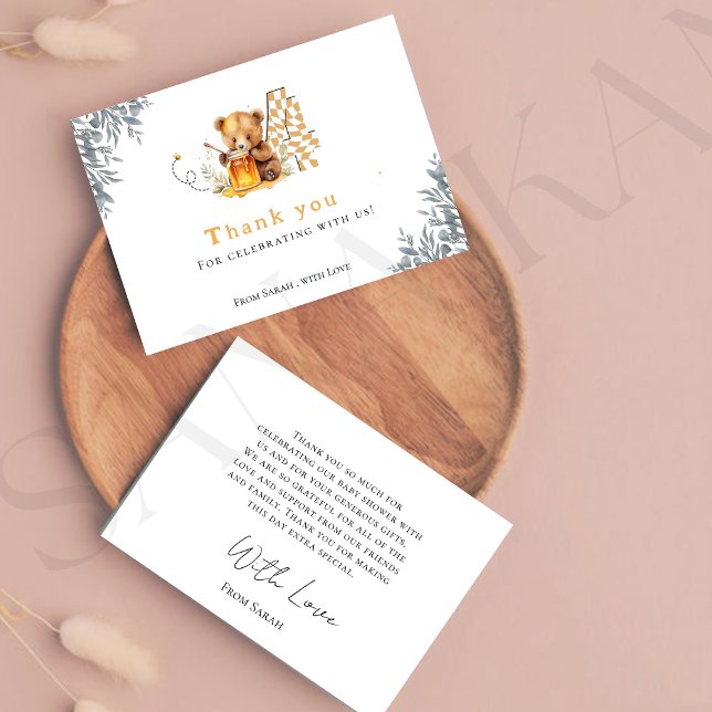 Rustic Minimal bear honey 4th birthday thankyou Thank You Card (Creator Uploaded)