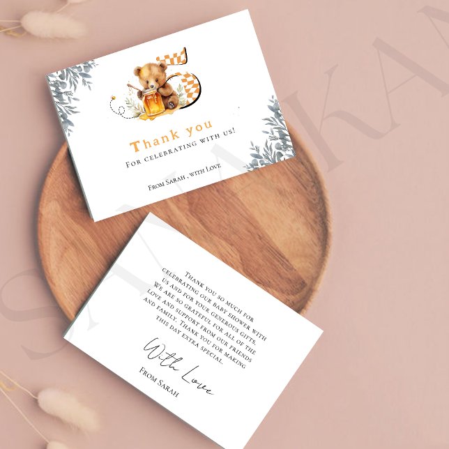 Rustic Minimal bear honey 5th birthday thankyou Thank You Card (Creator Uploaded)