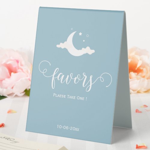  Rustic minimal blue favors cloud baby shower  Table Tent Sign