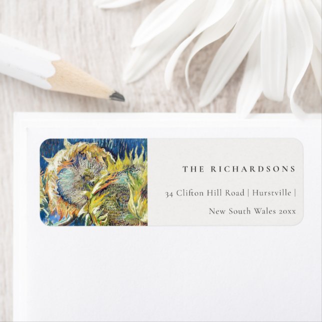 Rustic Minimal Blue Yellow Sunflower Address Label (Insitu)