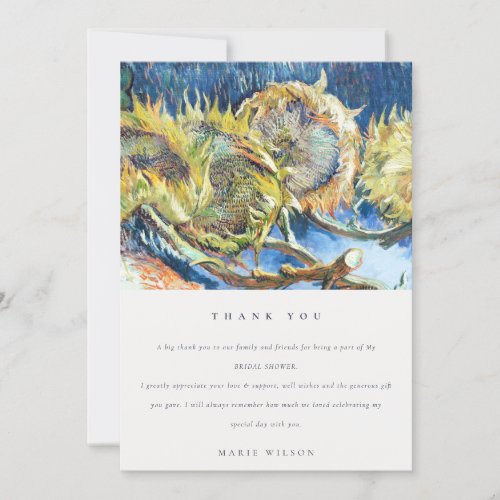 Rustic Minimal Blue Yellow Sunflower Bridal Shower Thank You Card