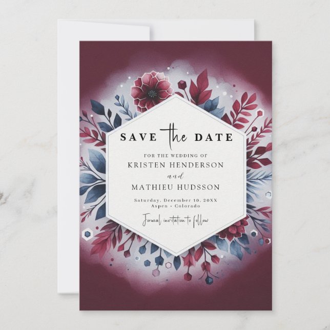 Rustic Minimal Burgundy Wedding Save The Date (Front)