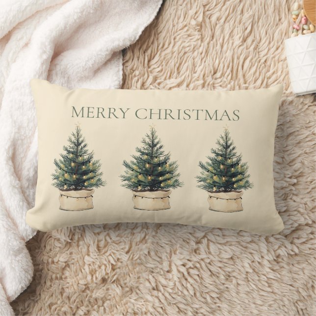 Rustic Minimal Christmas Tree Holiday Lumbar Pillow (Blanket)