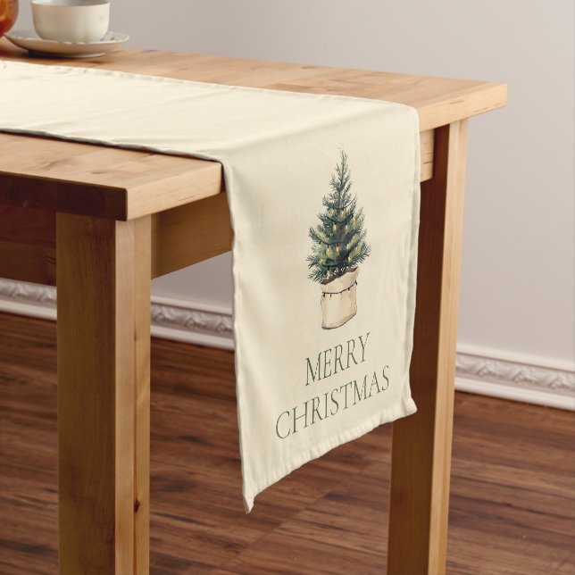 Rustic Minimal Christmas Tree Holiday Short Table Runner (In Situ)