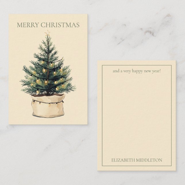 Rustic Minimal Christmas Tree Note Card (Front/Back)