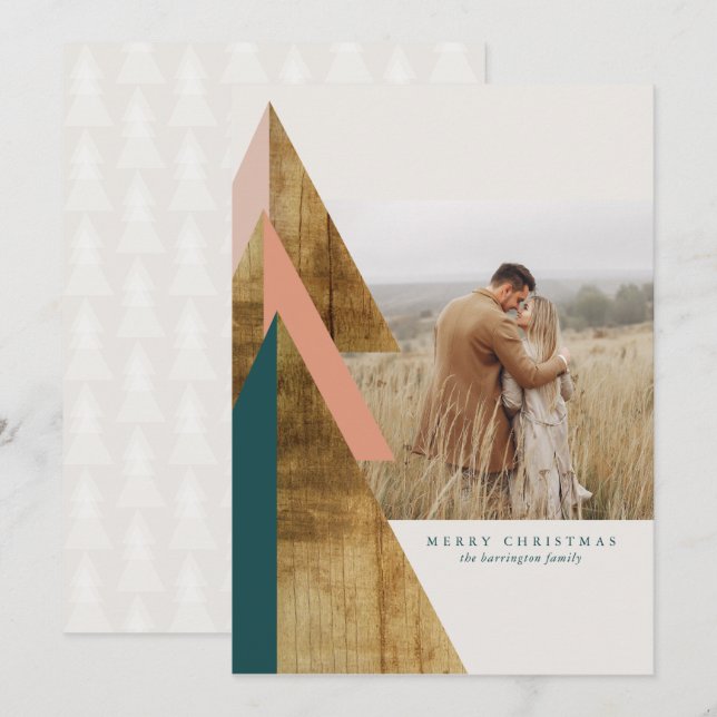 Rustic Minimal Christmas Tree Photo Christmas  Card (Front/Back)