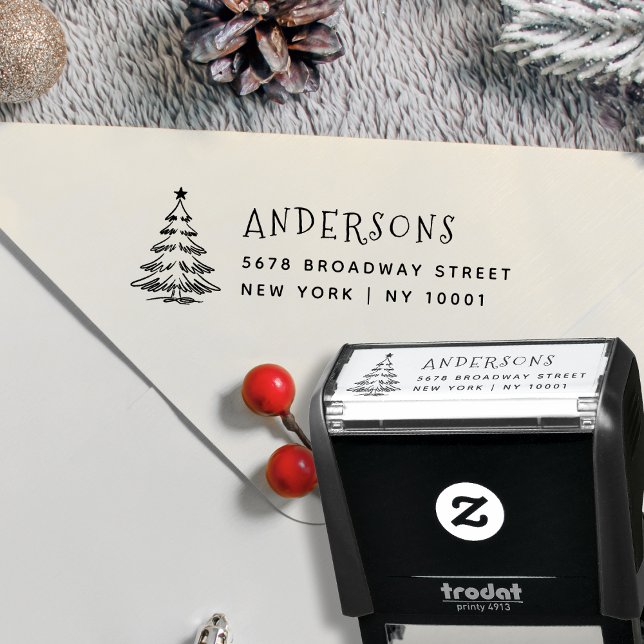 Rustic Minimal Christmas Tree Return Address  Self-inking Stamp (Creator Uploaded)