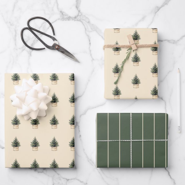 Rustic Minimal Christmas Tree Wrapping Paper Sheets (Front)