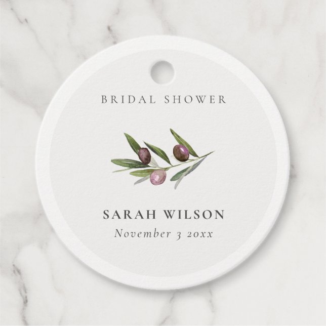 Rustic Minimal Olive Branch Foliage Bridal Shower Favor Tags