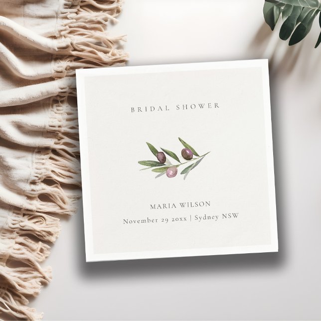 Rustic Minimal Olive Branch Foliage Bridal Shower Napkins (Creator Uploaded)