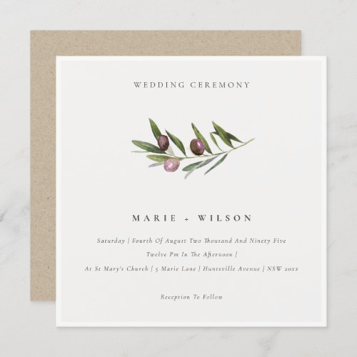 Rustic Minimal Olive Branch Foliage Wedding Invite
