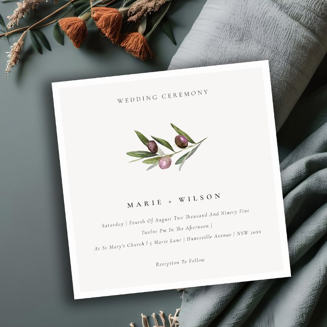 Rustic Minimal Olive Branch Foliage Wedding Invite (Creator Uploaded)