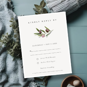 Rustic Minimal Olive Branch Foliage Wedding RSVP