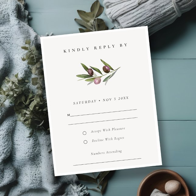Rustic Minimal Olive Branch Foliage Wedding RSVP Card (Creator Uploaded)