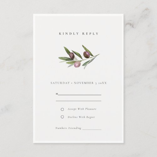 Rustic Minimal Olive Branch Foliage Wedding RSVP Enclosure Card
