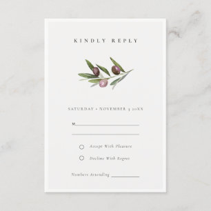 Rustic Minimal Olive Branch Foliage Wedding RSVP Enclosure Card