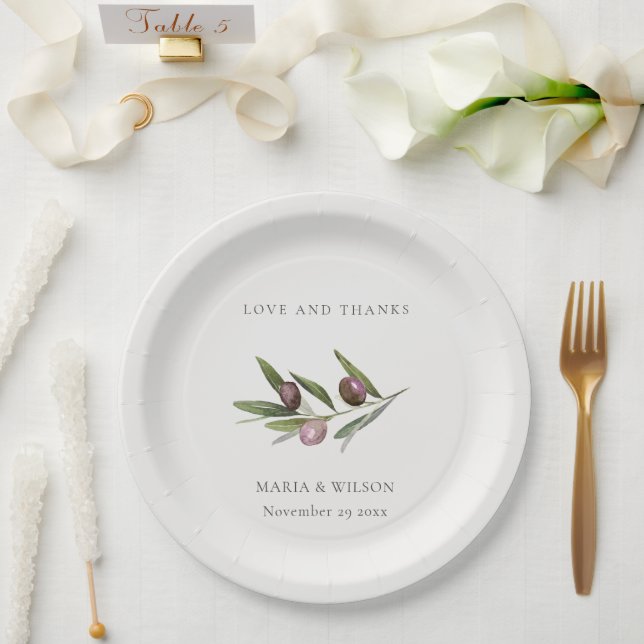 Rustic Minimal Olive Branch Foliage Wedding Thank Paper Plates (Wedding)