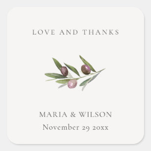 Rustic Minimal Olive Branch Foliage Wedding Thanks Square Sticker