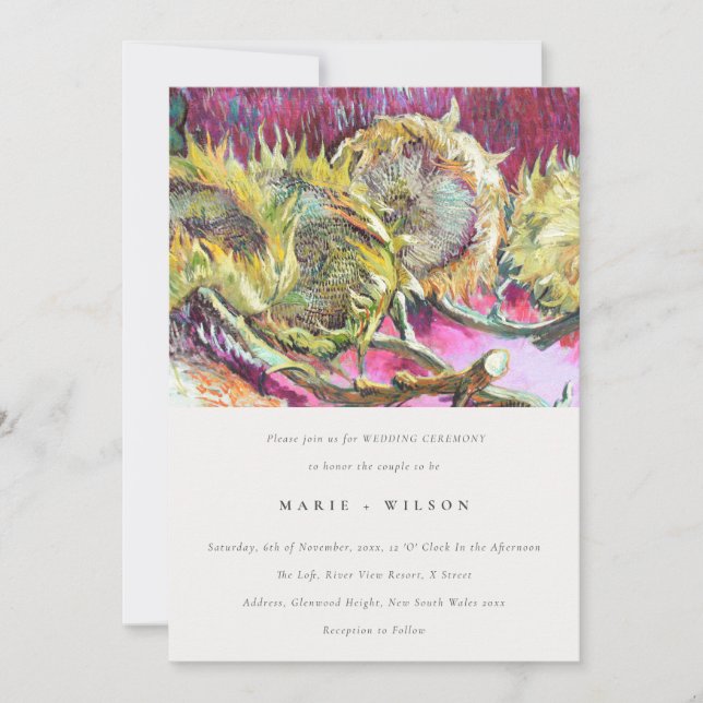 Rustic Minimal Pink Yellow Sunflower Wedding Invitation (Front)