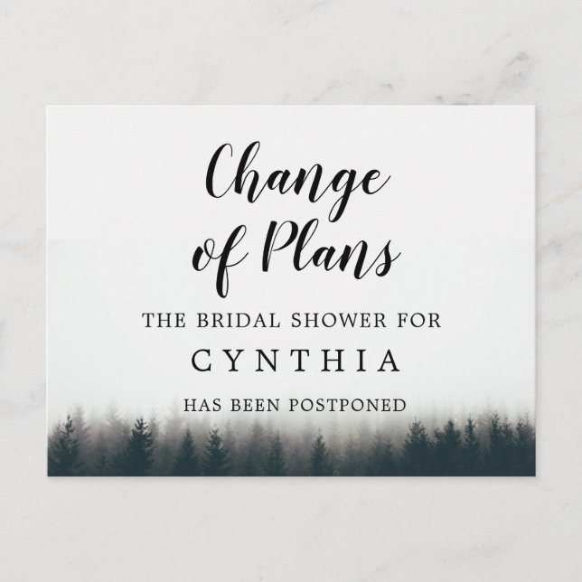  Rustic Minimalis Pine Trees Woodland Postponed Postcard (Front)