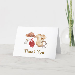 Rustic Minimalist Boho Western Cowboy Baby Shower Letterpress Thank You Card