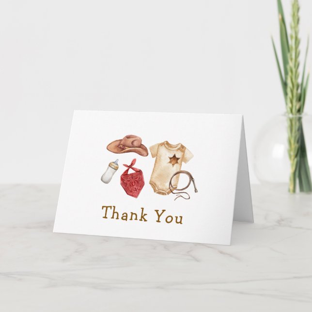 Rustic Minimalist Boho Western Cowboy Baby Shower  Thank You Card (Front)