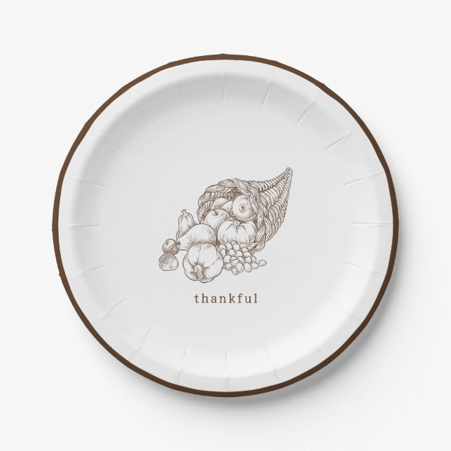 Rustic Minimalist Brown Thanksgiving Paper Plates (Front)