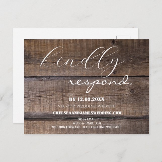Rustic Minimalist Calligraphy Online Reply RSVP Postcard (Front/Back)