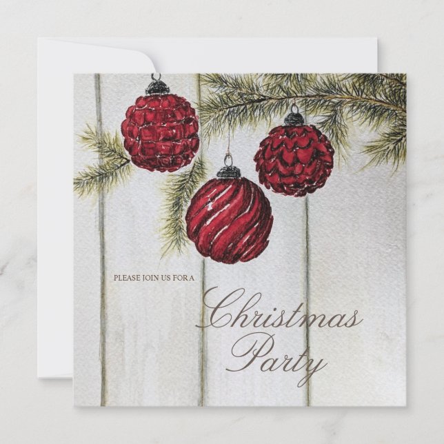 Rustic Minimalist Christmas Holiday Party Invitation (Front)